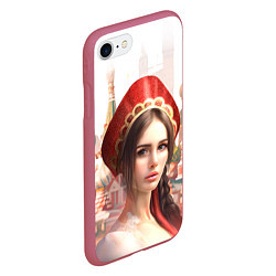 Чехол iPhone 7/8 матовый Девушка в кокошнике с косой - кремль, цвет: 3D-малиновый — фото 2