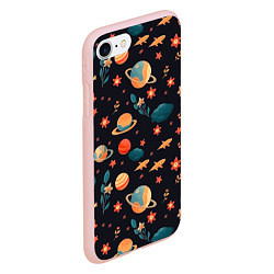 Чехол iPhone 7/8 матовый Космос, звезды и цветы, цвет: 3D-светло-розовый — фото 2