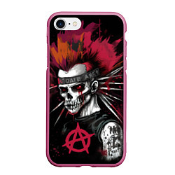 Чехол iPhone 7/8 матовый Скелет панк анархист, цвет: 3D-малиновый