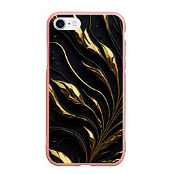 Чехол iPhone 7/8 матовый Золотой орнамент на черном, цвет: 3D-светло-розовый