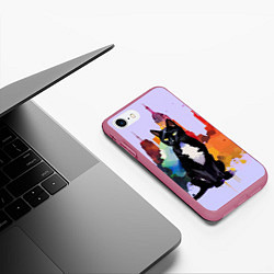Чехол iPhone 7/8 матовый Милая кисуля в Нью-Йорке - акварель, цвет: 3D-малиновый — фото 2
