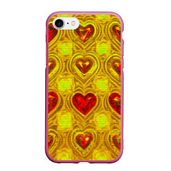 Чехол iPhone 7/8 матовый Узор рубиновые сердца, цвет: 3D-малиновый