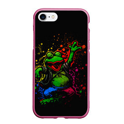 Чехол iPhone 7/8 матовый Лягушонок Пепе веселится с граффити, цвет: 3D-малиновый