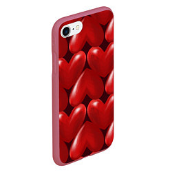 Чехол iPhone 7/8 матовый Red hearts, цвет: 3D-малиновый — фото 2