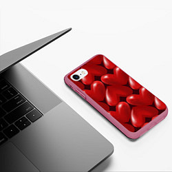 Чехол iPhone 7/8 матовый Red hearts, цвет: 3D-малиновый — фото 2