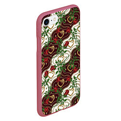 Чехол iPhone 7/8 матовый Романтика - сердечки и розы, цвет: 3D-малиновый — фото 2