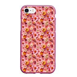 Чехол iPhone 7/8 матовый Желтые белые и розовые цветы, цвет: 3D-малиновый