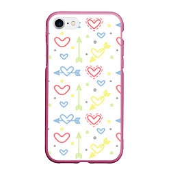 Чехол iPhone 7/8 матовый Color hearts, цвет: 3D-малиновый