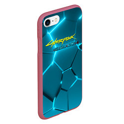 Чехол iPhone 7/8 матовый Cyberpunk 2077 phantom liberty blue logo, цвет: 3D-малиновый — фото 2