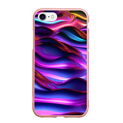 Чехол iPhone 7/8 матовый Неоновые синие и фиолетовые волны, цвет: 3D-светло-розовый
