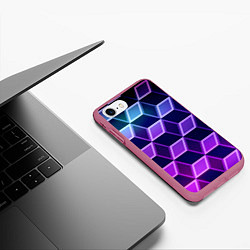 Чехол iPhone 7/8 матовый Неоновые кубы иллюзия, цвет: 3D-малиновый — фото 2