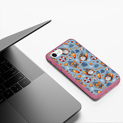 Чехол iPhone 7/8 матовый Пляжные гномы, цвет: 3D-малиновый — фото 2