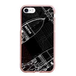 Чехол iPhone 7/8 матовый Чертеж ракеты, цвет: 3D-светло-розовый