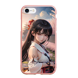 Чехол iPhone 7/8 матовый Девушка самурай в саду сакуры, цвет: 3D-светло-розовый