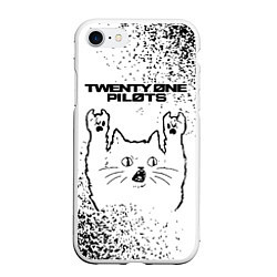 Чехол iPhone 7/8 матовый Twenty One Pilots рок кот на светлом фоне, цвет: 3D-белый