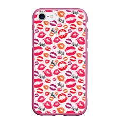 Чехол iPhone 7/8 матовый Поцелуи - kiss, цвет: 3D-малиновый