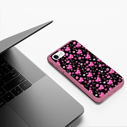 Чехол iPhone 7/8 матовый Черный фон, барби и цветы, цвет: 3D-малиновый — фото 2