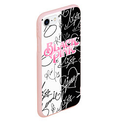 Чехол iPhone 7/8 матовый Blackpink - чб автографы, цвет: 3D-светло-розовый — фото 2