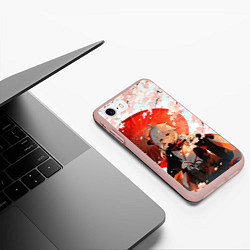 Чехол iPhone 7/8 матовый Казуха с зонтиком - Геншин Импакт, цвет: 3D-светло-розовый — фото 2