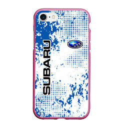 Чехол iPhone 7/8 матовый Subaru blue logo, цвет: 3D-малиновый