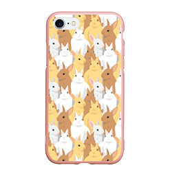 Чехол iPhone 7/8 матовый Белые, рыжие, коричневые, серые кролики, цвет: 3D-светло-розовый