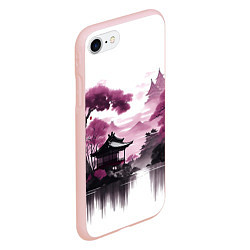 Чехол iPhone 7/8 матовый Японские мотивы - фиолетовый, цвет: 3D-светло-розовый — фото 2