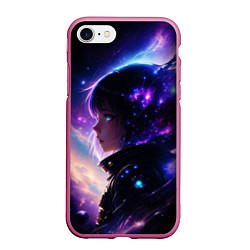 Чехол iPhone 7/8 матовый Покорение космоса - девушка, цвет: 3D-малиновый