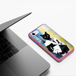 Чехол iPhone 7/8 матовый Cat fashionista - neural network - pop art, цвет: 3D-малиновый — фото 2