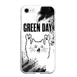 Чехол iPhone 7/8 матовый Green Day рок кот на светлом фоне