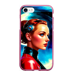 Чехол iPhone 7/8 матовый Девушка связист в космосе, цвет: 3D-малиновый