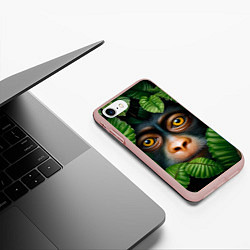 Чехол iPhone 7/8 матовый Черная обезьянка, цвет: 3D-светло-розовый — фото 2