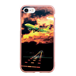 Чехол iPhone 7/8 матовый Боинг 737 Суровый закат, цвет: 3D-светло-розовый