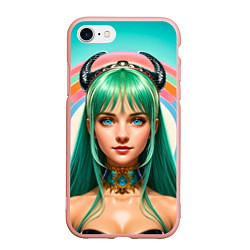 Чехол iPhone 7/8 матовый Девушка с зелёными волосами и рожками, цвет: 3D-светло-розовый