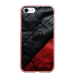 Чехол iPhone 7/8 матовый Черно - красная кожа, цвет: 3D-светло-розовый