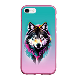 Чехол iPhone 7/8 матовый Волчья морда - поп-арт, цвет: 3D-малиновый