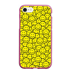 Чехол iPhone 7/8 матовый Счастливые смайлики, цвет: 3D-малиновый