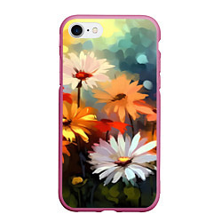 Чехол iPhone 7/8 матовый Маслянные ромашки, цвет: 3D-малиновый