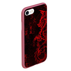 Чехол iPhone 7/8 матовый Красный дракон - иероглифы, цвет: 3D-малиновый — фото 2