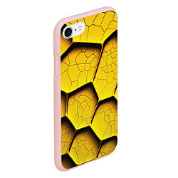 Чехол iPhone 7/8 матовый Желтые шестиугольники с трещинами - объемная текст, цвет: 3D-светло-розовый — фото 2