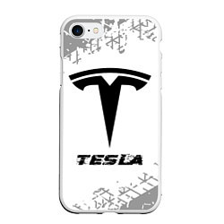 Чехол iPhone 7/8 матовый Tesla speed на светлом фоне со следами шин