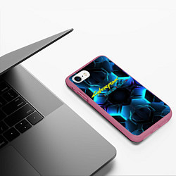 Чехол iPhone 7/8 матовый Cyberpunk 2077 neon texture, цвет: 3D-малиновый — фото 2