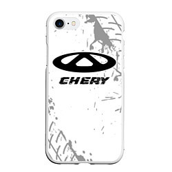 Чехол iPhone 7/8 матовый Chery speed на светлом фоне со следами шин