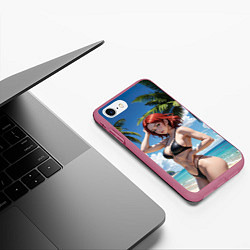 Чехол iPhone 7/8 матовый Девушка с рыжими волосами на пляже, цвет: 3D-малиновый — фото 2