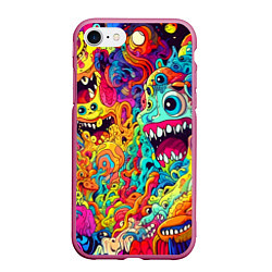 Чехол iPhone 7/8 матовый Космические зубастые чудовища, цвет: 3D-малиновый