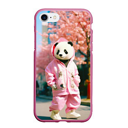 Чехол iPhone 7/8 матовый Милая панда в пуховике, цвет: 3D-малиновый