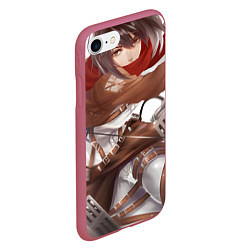 Чехол iPhone 7/8 матовый Атака Титанов Mikasa Ackerman, цвет: 3D-малиновый — фото 2