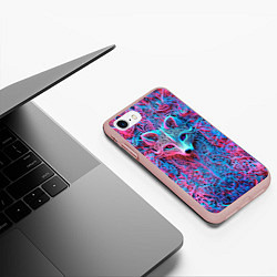 Чехол iPhone 7/8 матовый Лис из розово-голубых узоров, цвет: 3D-светло-розовый — фото 2