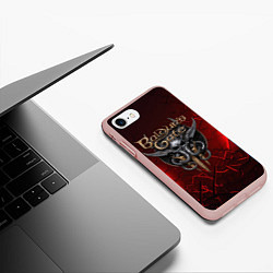 Чехол iPhone 7/8 матовый Baldurs Gate 3 logo red, цвет: 3D-светло-розовый — фото 2