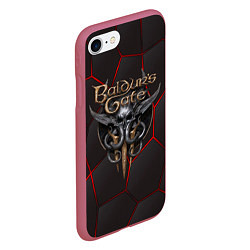 Чехол iPhone 7/8 матовый Baldurs Gate 3 logo red black geometry, цвет: 3D-малиновый — фото 2