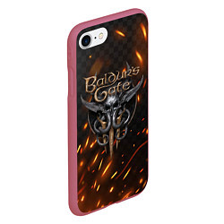 Чехол iPhone 7/8 матовый Baldurs Gate 3 logo fire, цвет: 3D-малиновый — фото 2